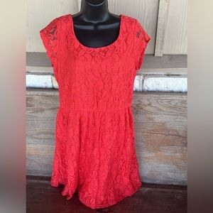 Xhilaration lace coral shirt dress with a exposed gold zipper on back size xl